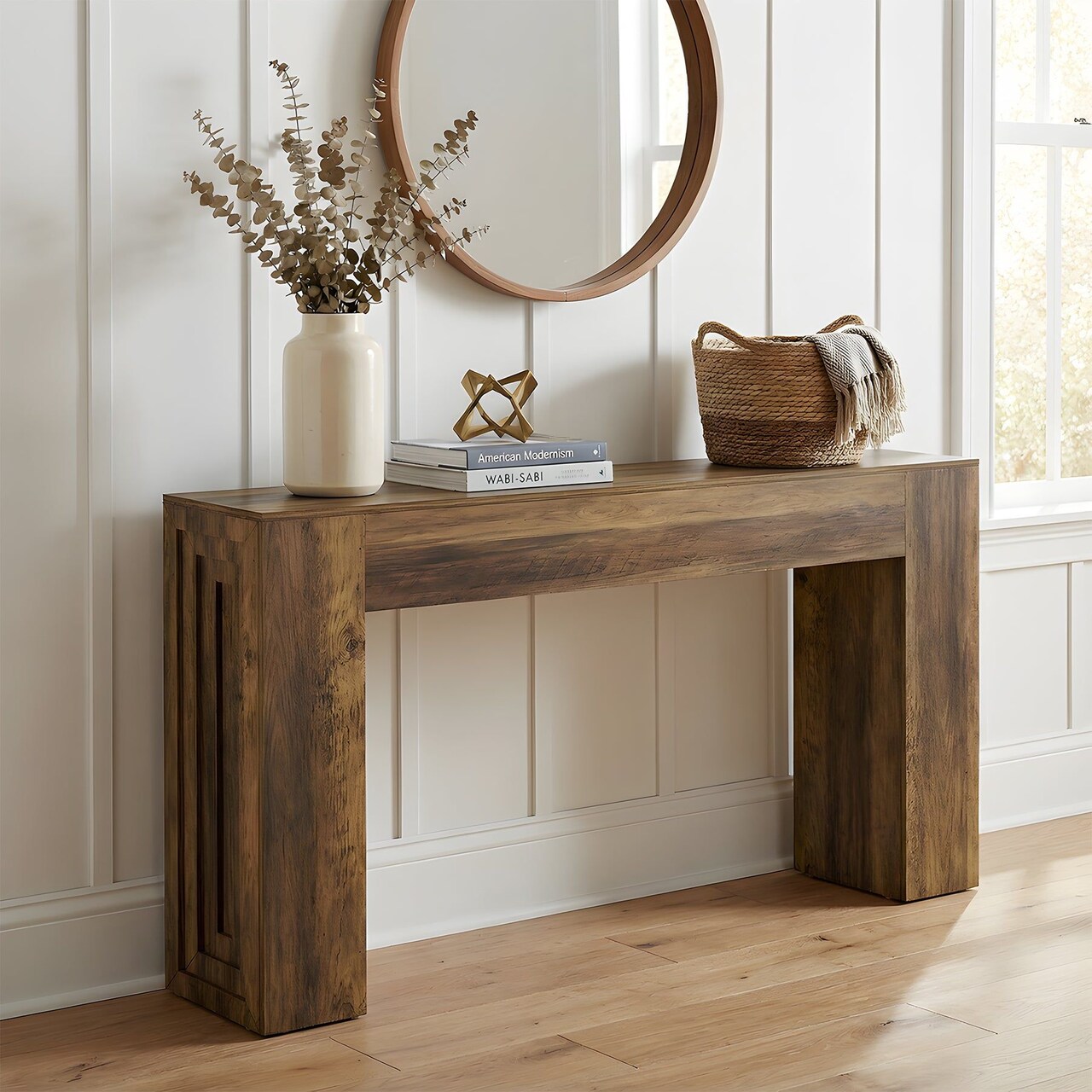 63" Rustic Hallway Console Sofa Table with Stable Leg Design